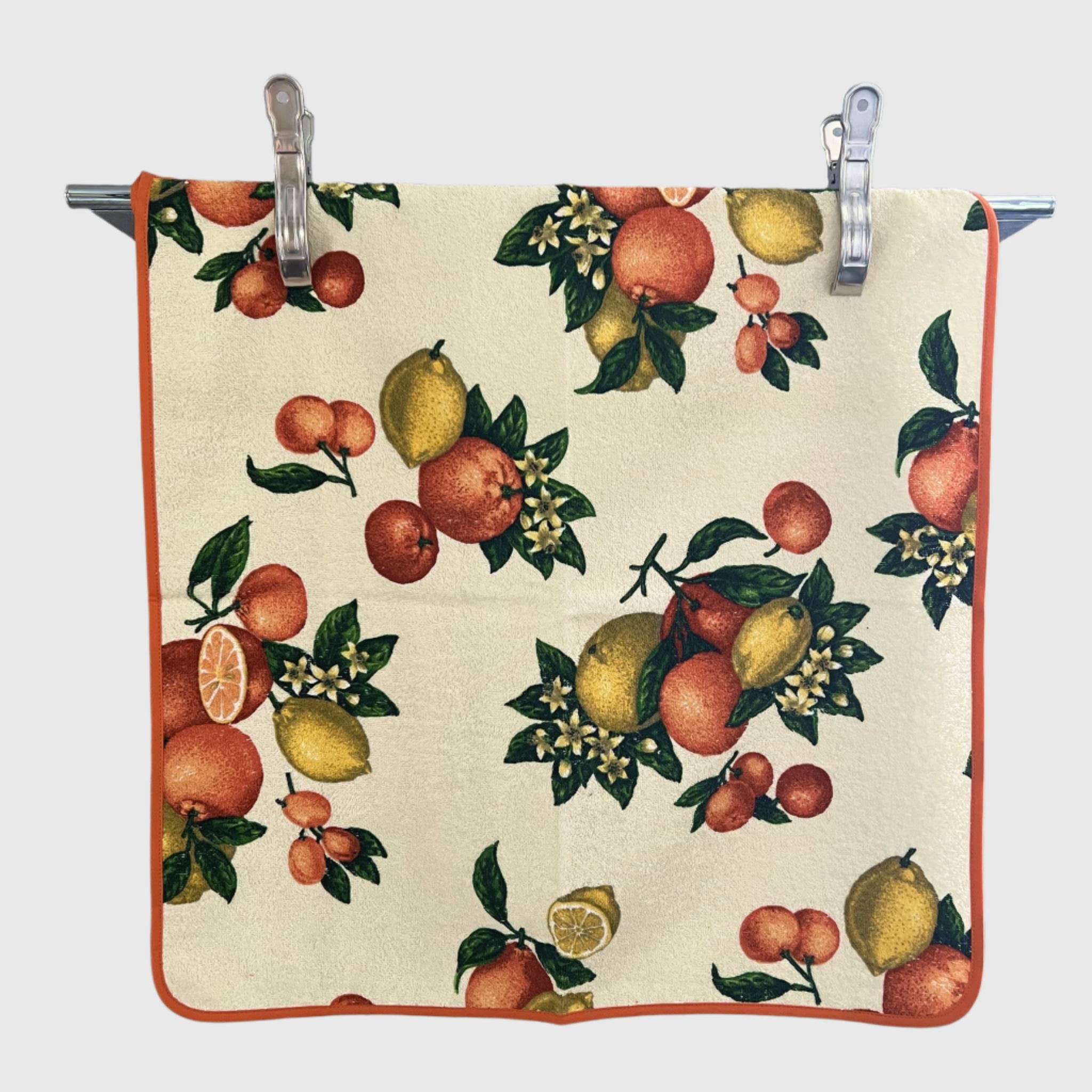 Square towel with orange fruit pattern